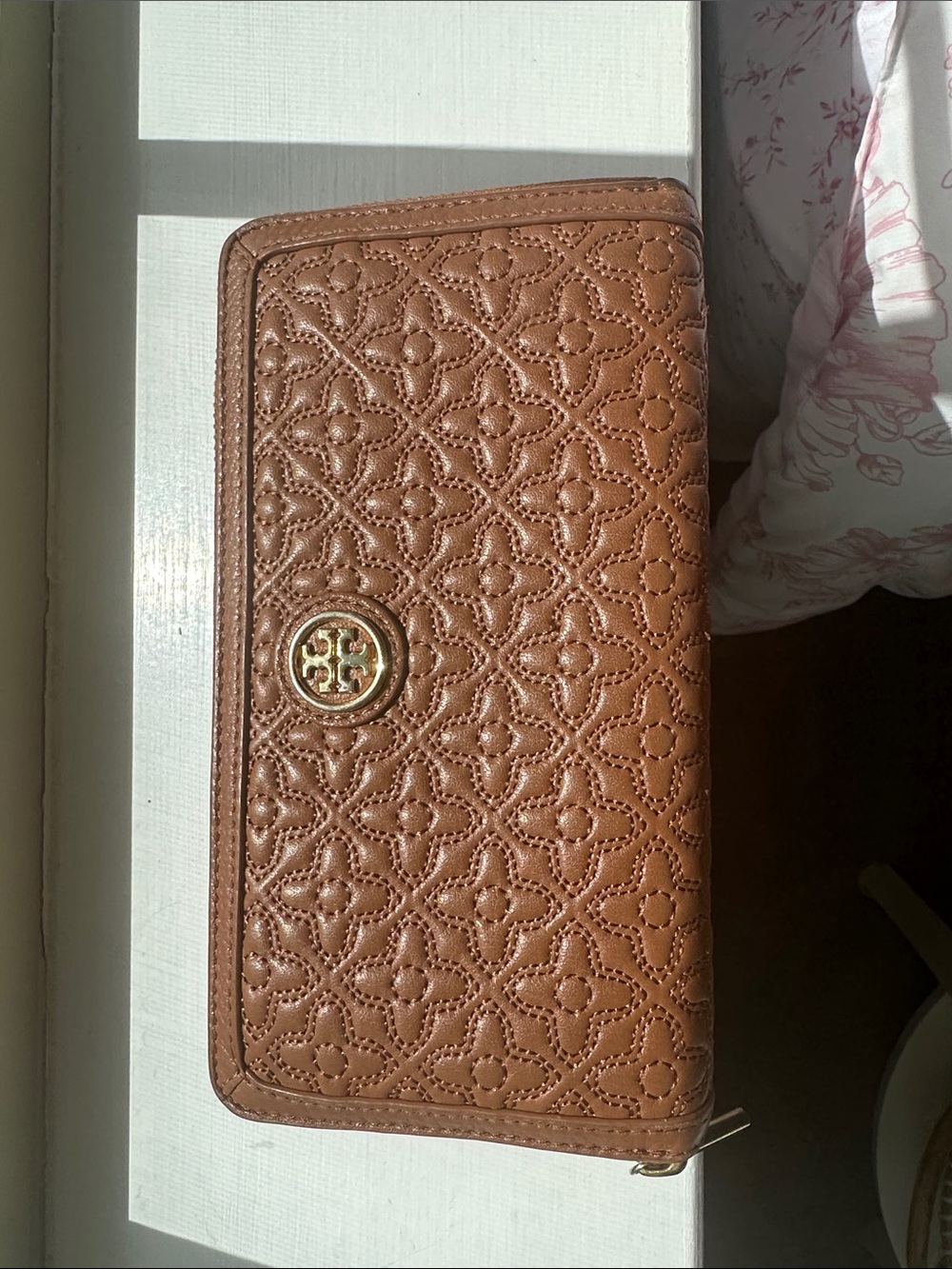 Tory Burch Chestnut Quilted Logo Zip Wallet